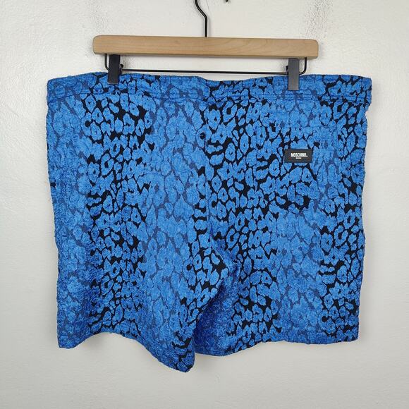 Moschino Swim Shorts Mens 42 Blue Metallic Leopard‎ Print Trunks Beach Glam - Picture 5 of 10
